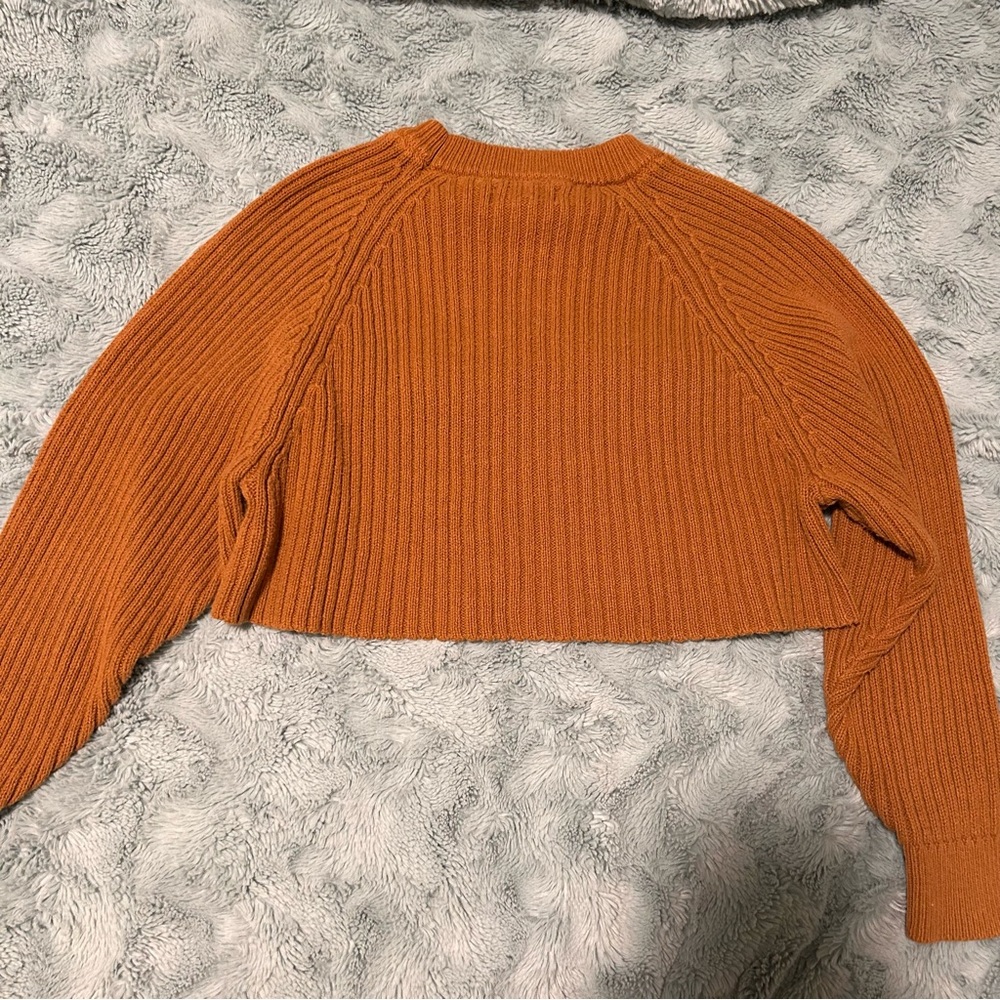 Orange Ribbed Knit Cropped Sweater - Picture 4 of 4